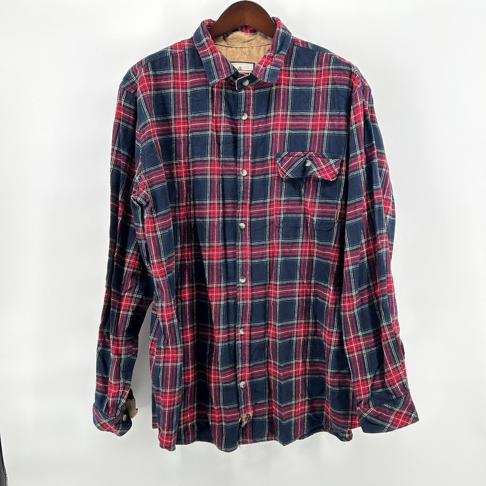 Legendary Whitetails Buck Camp Flannel Mens 2XLT‎ Red Blue Plaid Shirt Hunting